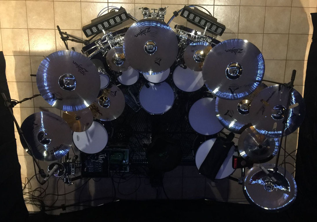 An overhead shot of the kit set up at Red V Studios.
