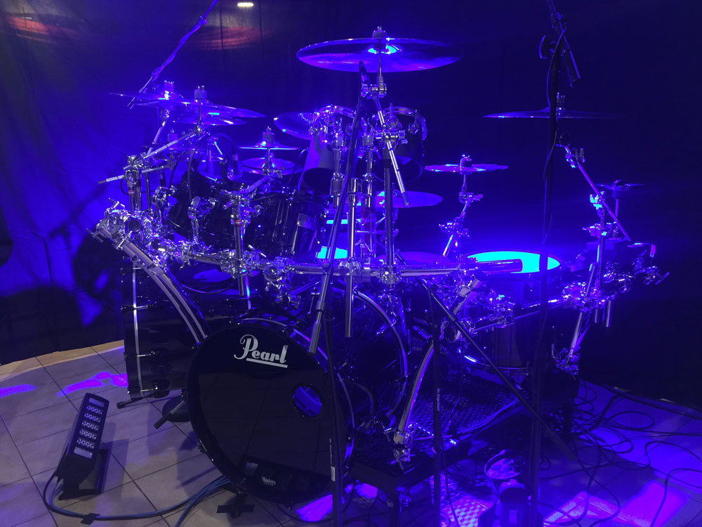 The kit set up at Red V Studios for the Neil Peart tribute video shoot.